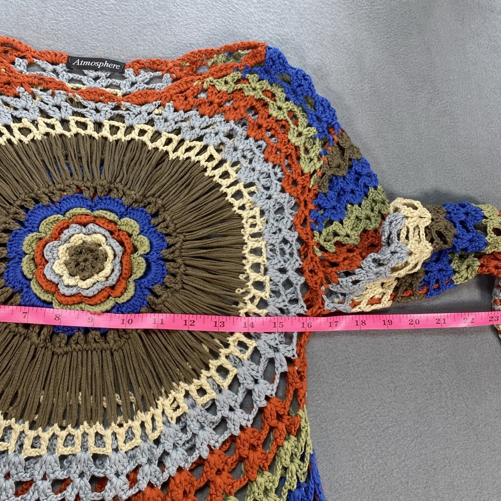 Atmosphere Crochet Womens Sweater Small Long Sleeve Boho Hippie Indie Earthy - Picture 3 of 7